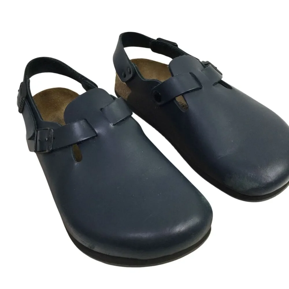 Birkenstock Women's Tokio Super Grip Professional Leather Clogs Blue Sz 8.5 - Picture 1 of 14